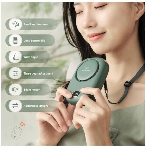 Mini Electric Portable Fan USB Charging Neck Hanging Bladeless Fan Green - Picture 3 of 6